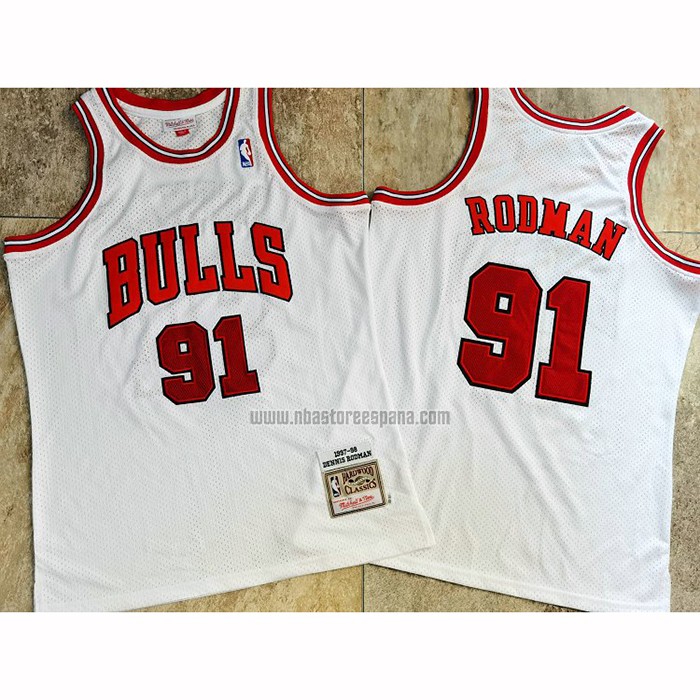 Camiseta Chicago Bulls Dennis Rodman NO 91 Mitchell & Ness 1997-98 Blanco